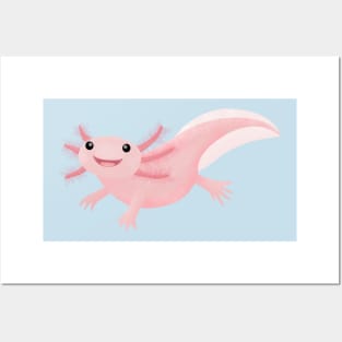 Cute pink happy axolotl Posters and Art